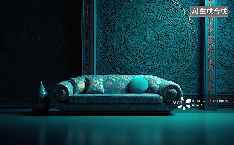 【AI数字艺术】家里靠墙的沙发特写图片素材