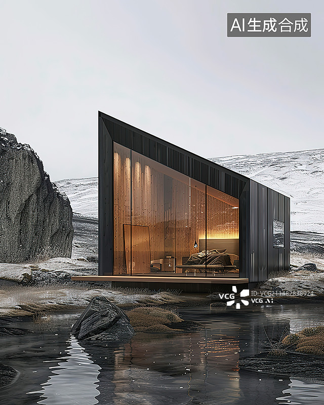 【AI数字艺术】海边的木屋酒店图片素材