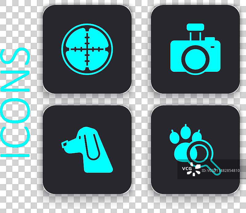 爪印搜索、狙击步枪瞄准镜和照相机图案图片素材