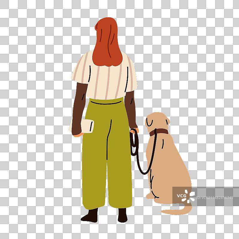 女宠物主人与坐在地上的小狗站在一起图片素材