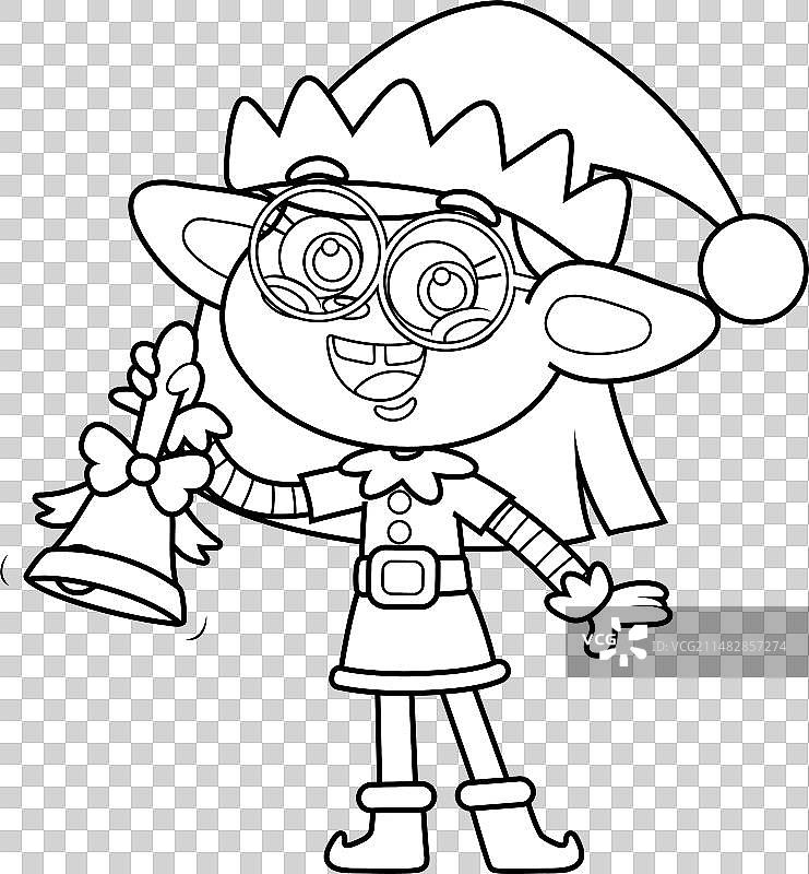 可爱圣诞小精灵女孩轮廓图片素材