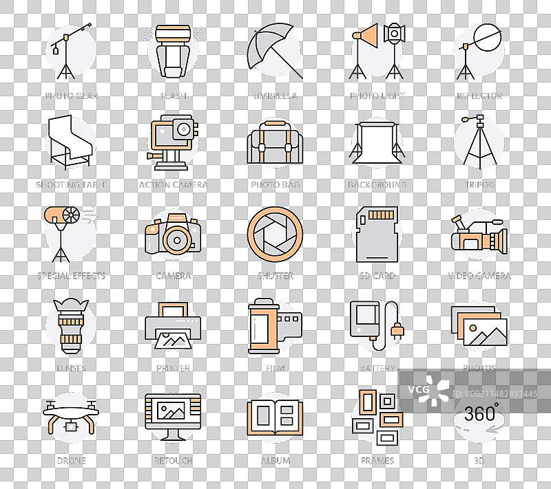 摄影器材扁平化线性图标图片素材