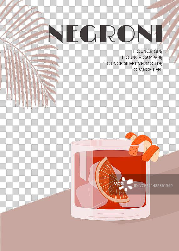 古典杯装冰镇内格罗尼鸡尾酒图片素材