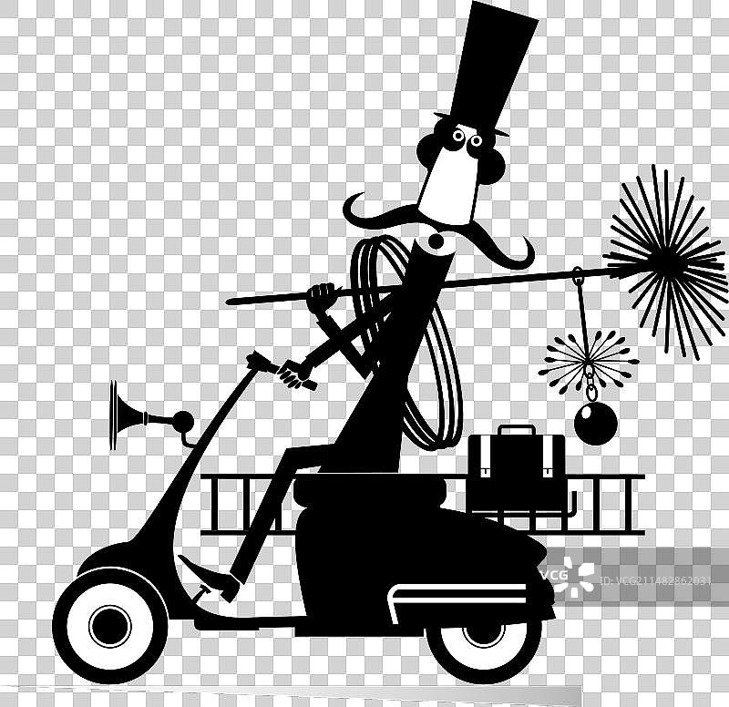 卡通烟囱清洁工骑着滑板车图片素材