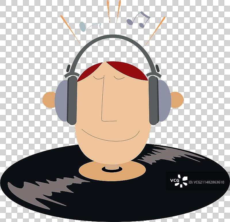 头部耳机和长款唱片播放器图片素材