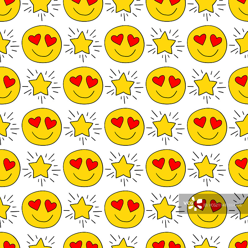 爱心表情和星星无缝图案图片素材
