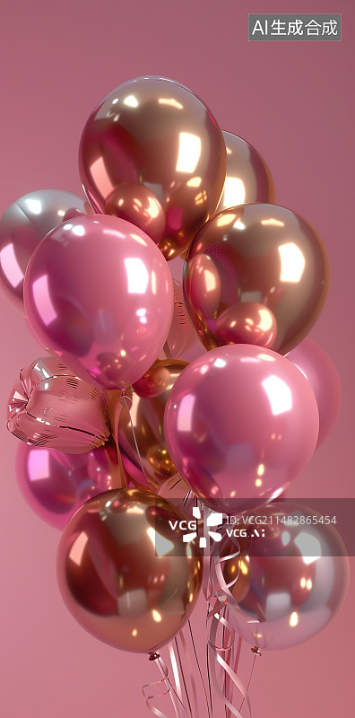 【AI数字艺术】粉色背景下的彩色气球图片素材