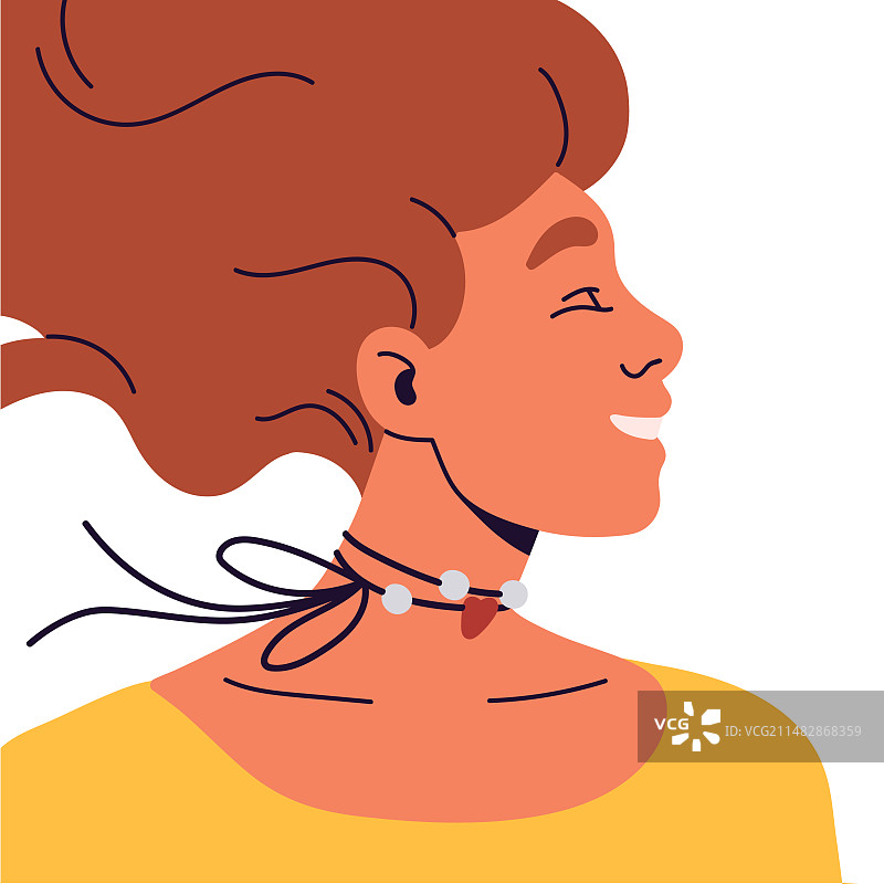 快乐女孩头像，侧面视角，头发向后飘动图片素材