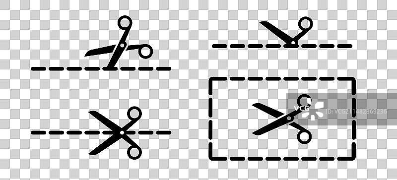 剪刀图标和剪切线图片素材