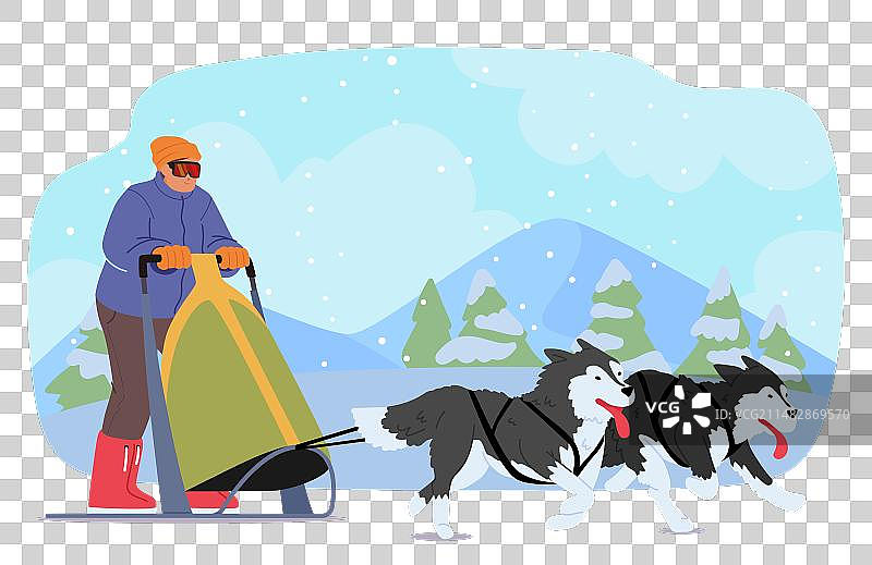 男人高兴地乘坐雪橇图片素材