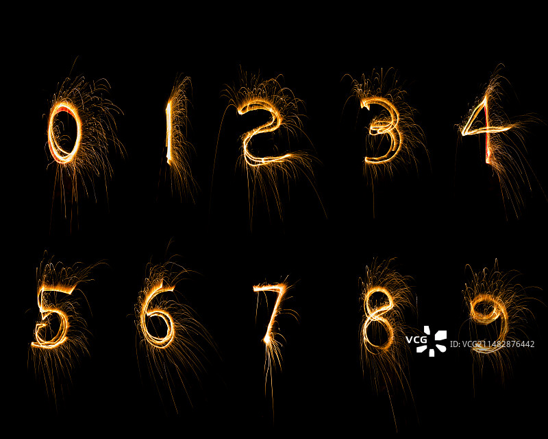 创意烟花字体，数字0~9图片素材