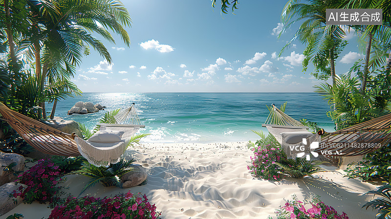 【AI数字艺术】热带度假酒店的海滩图片素材