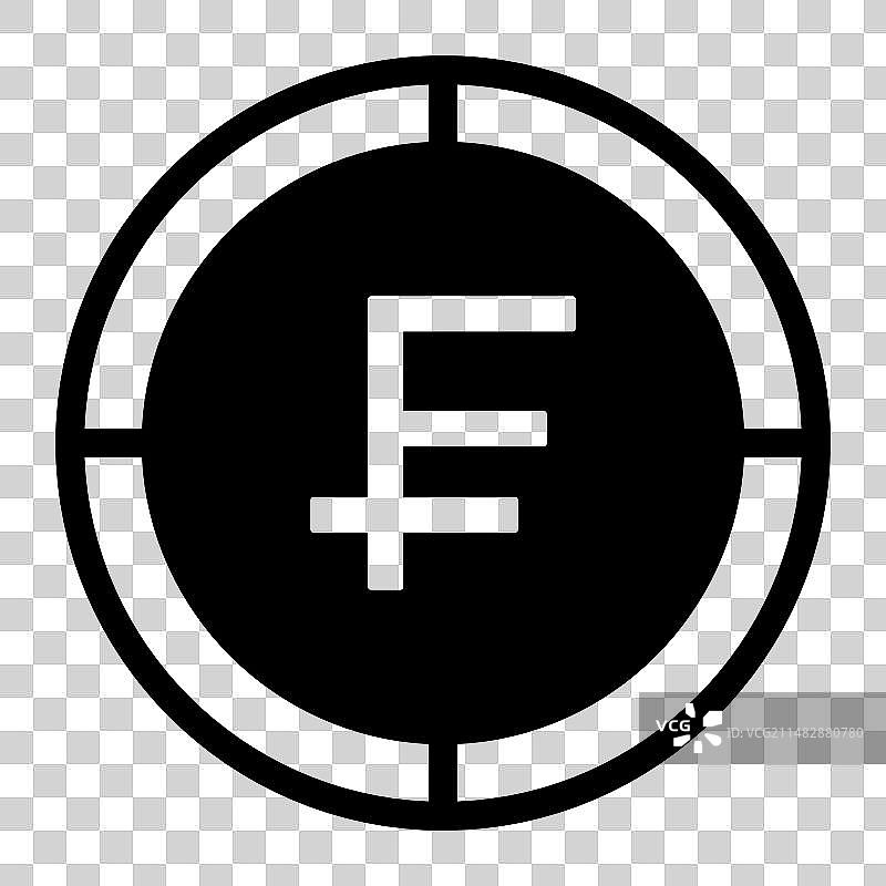 法郎瑞士扁平图标白色背景上的黑色简约硬币图片素材