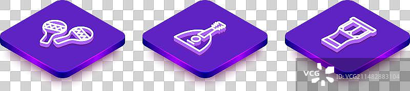 2.5D等距线条沙锤、巴拉莱卡琴和非洲鼓图片素材