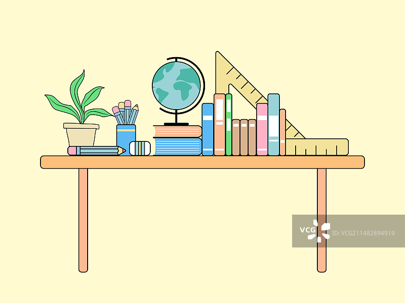 矢量扁平风学习办公书桌书房学生房间插画素材图片素材