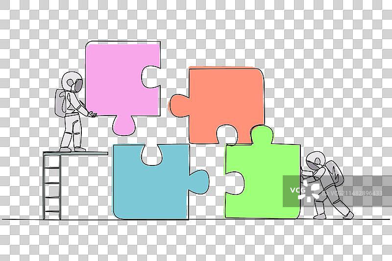 两名宇航员的连续单线绘画图片素材