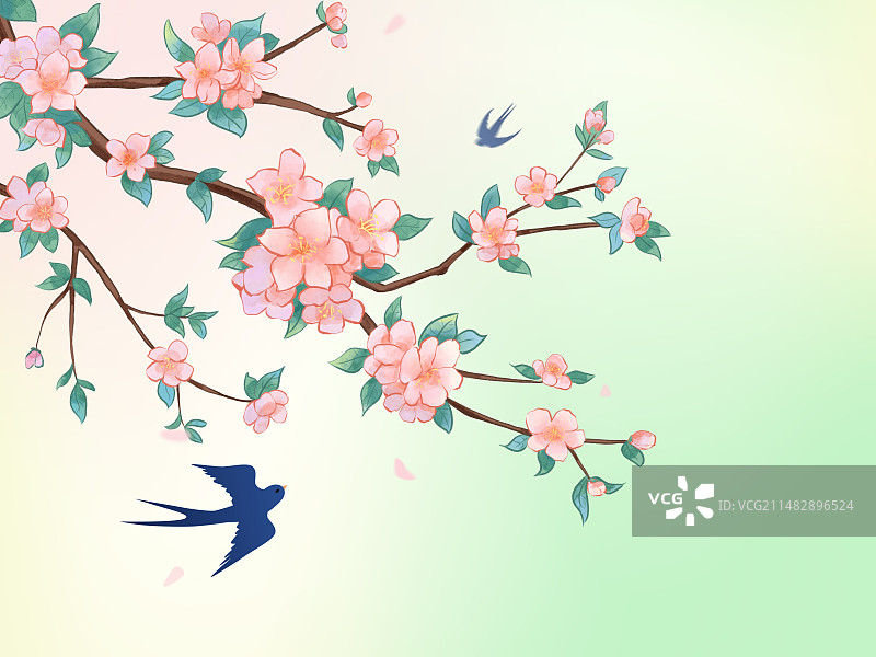 矢量春天插画背景桃花和燕子图片素材