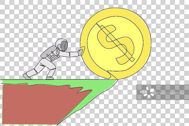 宇航员推巨物连续单线画图片素材