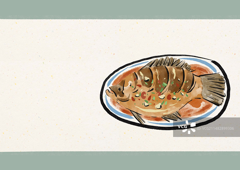 水墨风安徽美食插画-臭鳜鱼图片素材