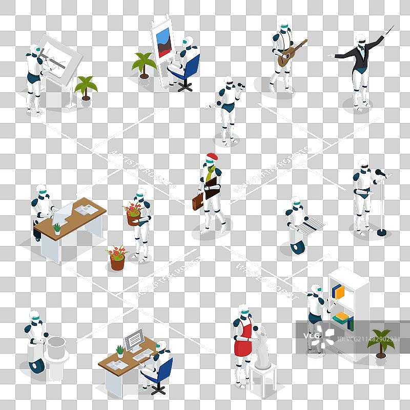 创意机器人2.5D等距流程图图片素材