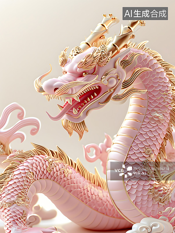 【AI数字艺术】红色背景下的龙雕像特写镜头图片素材