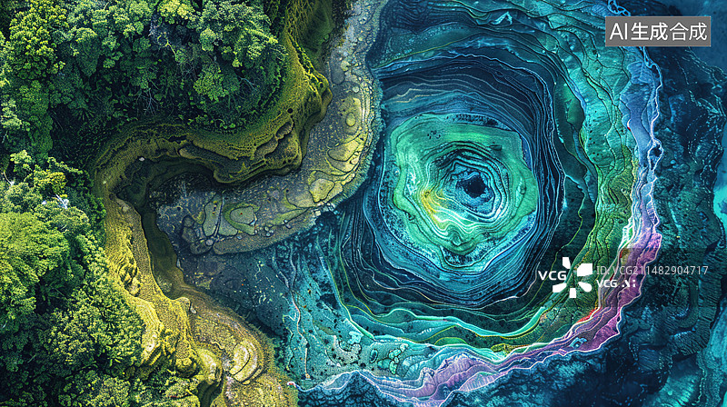 【AI数字艺术】航拍下的波纹背景，多彩的图片素材