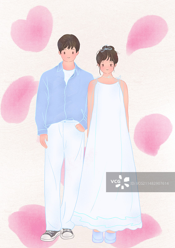 手绘情侣婚礼插画图片素材