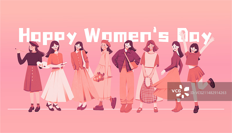 三八妇女节女神节女王节女孩清新插画海报图片素材
