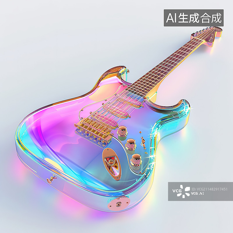 【AI数字艺术】彩色背景下的吉他特写镜头图片素材