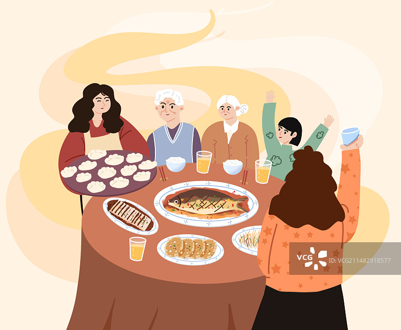 一家人团聚家庭聚餐插画图片素材