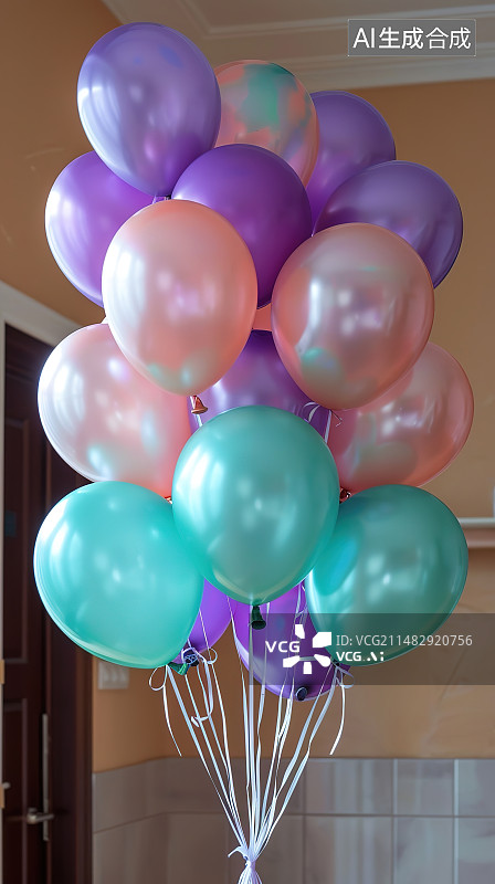 【AI数字艺术】家里拿着气球的气球的女人图片素材