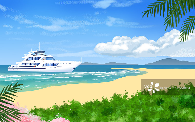 海滩与游船图片素材