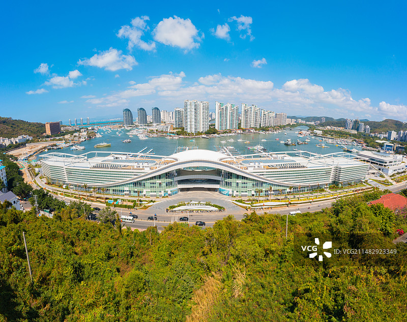 三亚国际游艇中心航拍全景图片素材