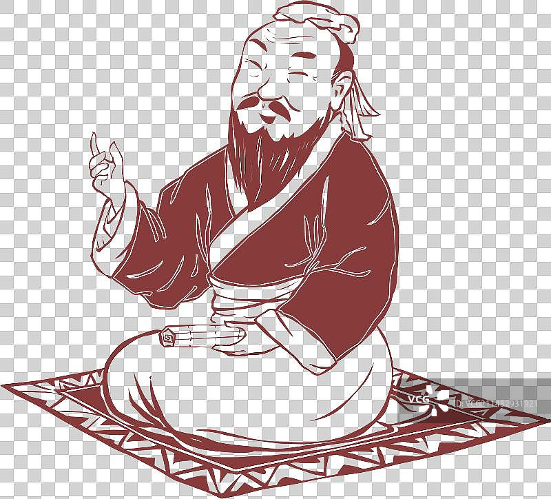 跪坐授课的孔子人物剪纸元素图片素材