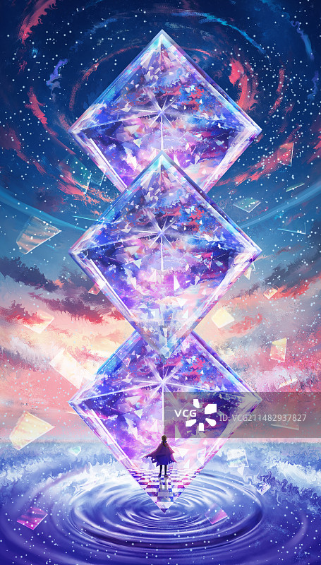走进闪耀钻石的人梦幻插画壁纸图片素材