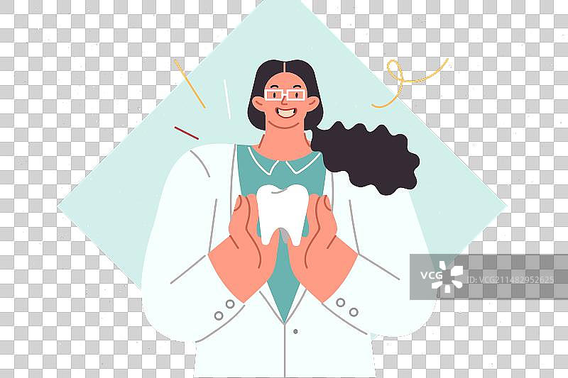 女牙医展示大型人类牙齿图片素材