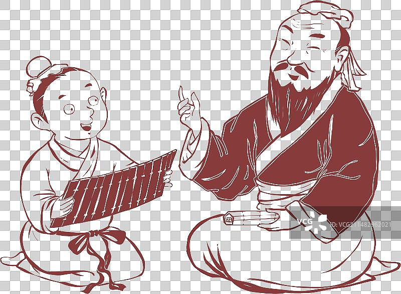 孔子教授弟子的场景剪纸人物元素图片素材
