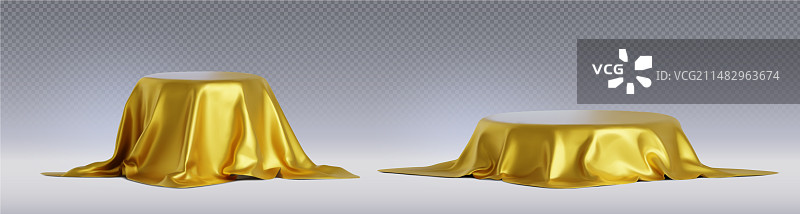 金色缎带帷幔下的圆形讲台图片素材