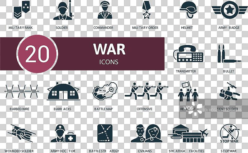 战争图标集创意图标军衔士兵图片素材