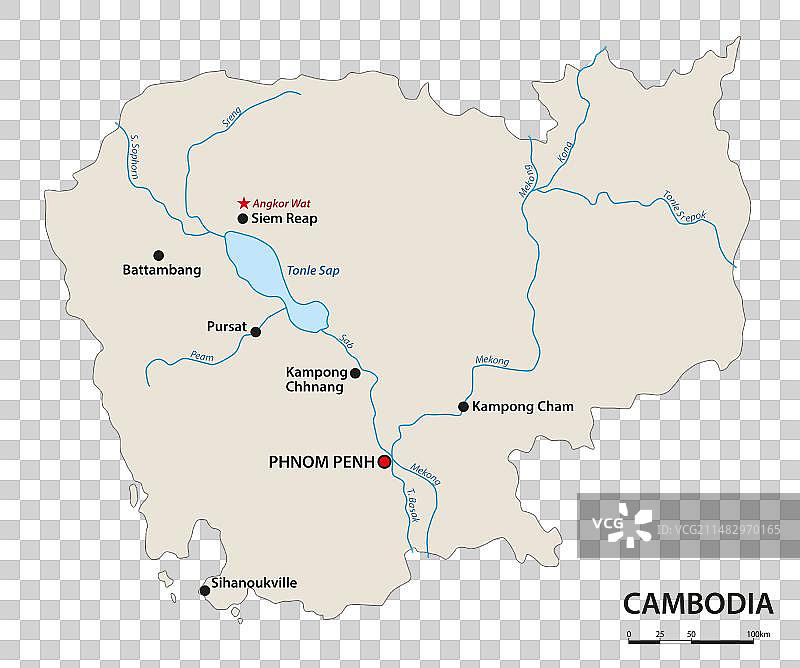 柬埔寨王国的简约地图概览图片素材
