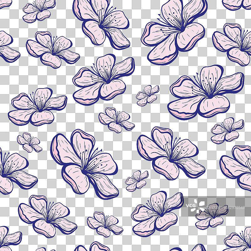 粉色柔美花朵无缝重复图案图片素材