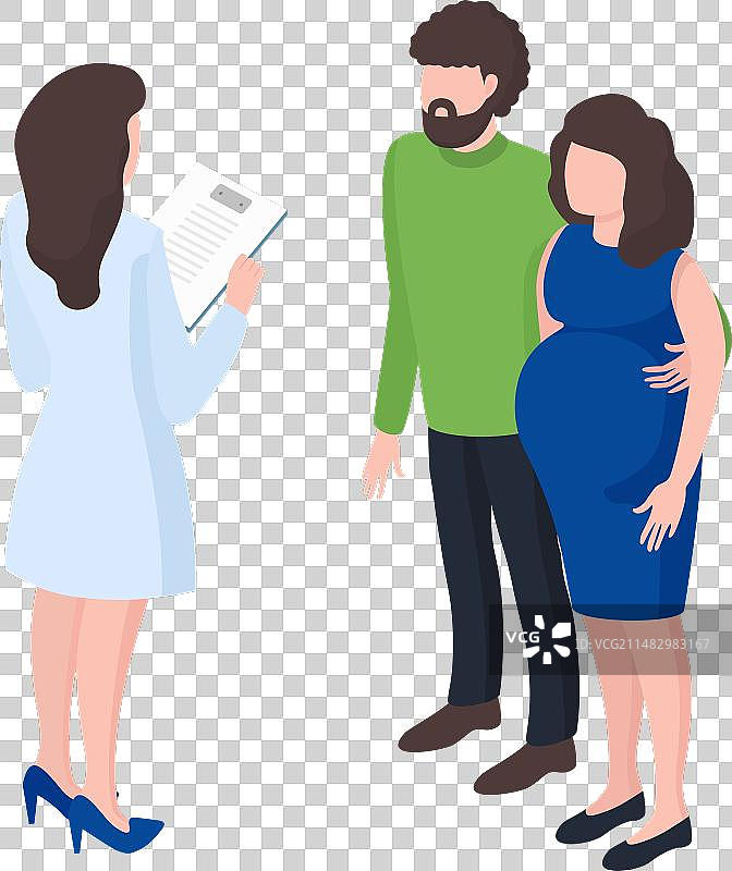 孕妇和留着胡子的男人与女性交谈图片素材