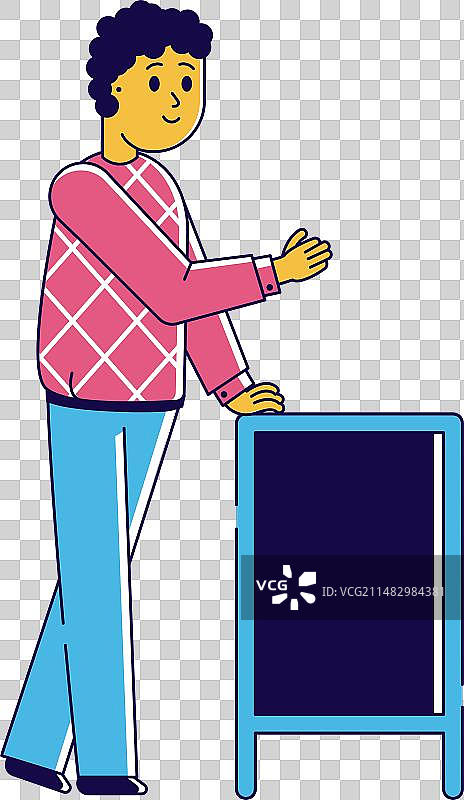 展示空白板站立的休闲男人图片素材