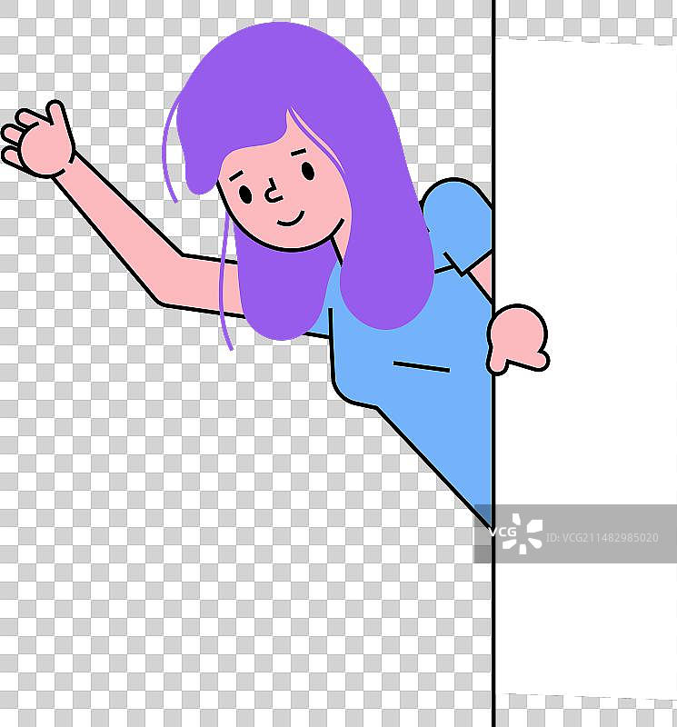 从墙后偷偷看的小卡通女孩图片素材