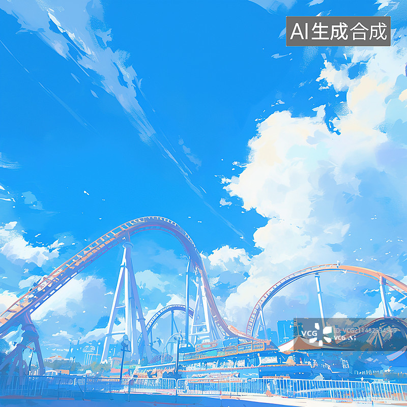 【AI数字艺术】空中的过山车轨道，游乐场，天空图片素材