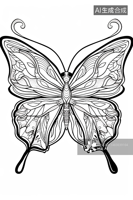 【AI数字艺术】蝴蝶栖息在树叶上的特写镜头图片素材