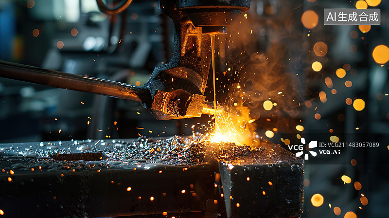 【AI数字艺术】工厂内焊接金属的特写镜头图片素材