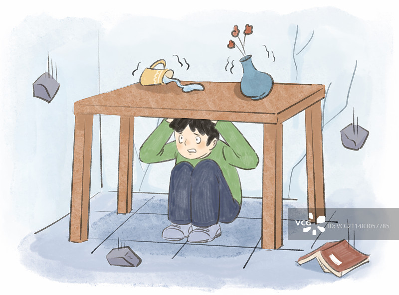 地震逃生安全教育漫画手绘风格插画图片素材