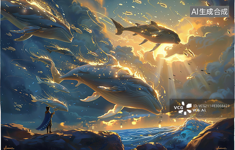 【AI数字艺术】鱼在海里游泳的高角度视图图片素材