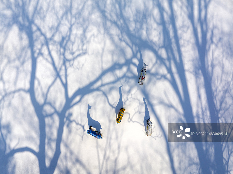 冬天山林野生动物鹿雕塑树影雪景自然风光图片素材